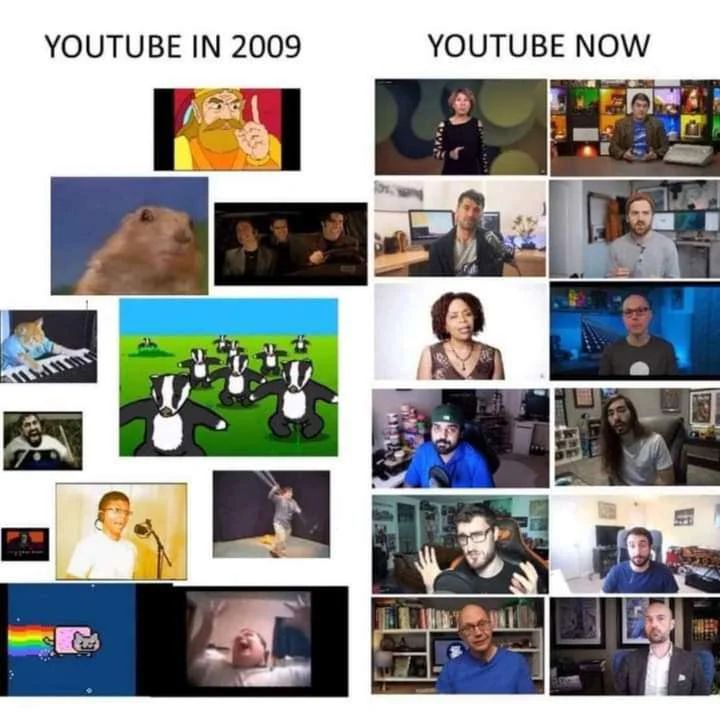 Photo by Big Country on December 07, 2022. May be an image of 19 people and text that says 'YOUTUBE IN 2009 YOUTUBE NOW 1'.